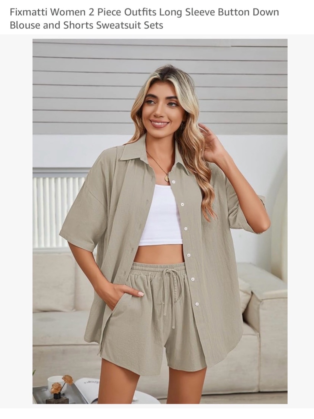Khaki 2 piece Cotton Lounge Set - Picture 6 of 6